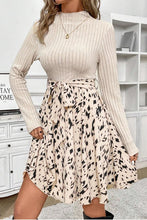 Load image into Gallery viewer, Ribbed Knit Patchwork Printed Belted A-line Dress