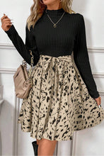Load image into Gallery viewer, Ribbed Knit Patchwork Printed Belted A-line Dress