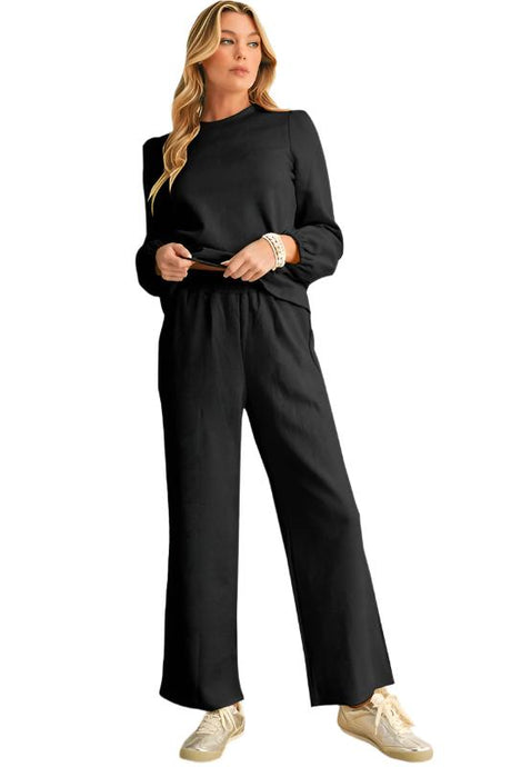 Textured Puff Sleeve Top and Pants Set