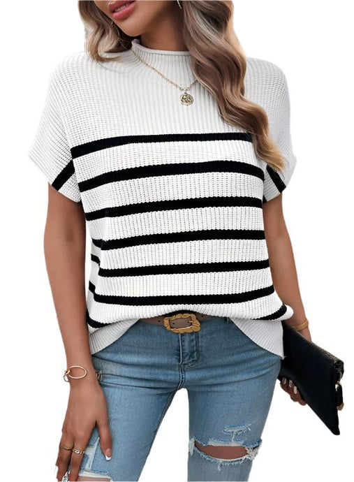 Striped rib knit short sleeve top