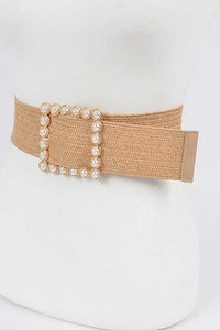 Pearl Buckle Straw Belt
