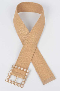 Pearl Buckle Straw Belt