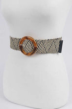 Load image into Gallery viewer, Resin Buckle Faux Straw Elastic Belt