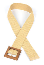 Load image into Gallery viewer, Wooden Buckle Elastic Faux Straw Fashion Belt
