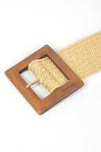 Load image into Gallery viewer, Wooden Buckle Elastic Faux Straw Fashion Belt