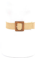 Load image into Gallery viewer, Wooden Buckle Elastic Faux Straw Fashion Belt