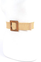 Load image into Gallery viewer, Wooden Buckle Elastic Faux Straw Fashion Belt