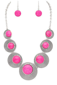 Round Stone Western Inspired Bib Necklace Set