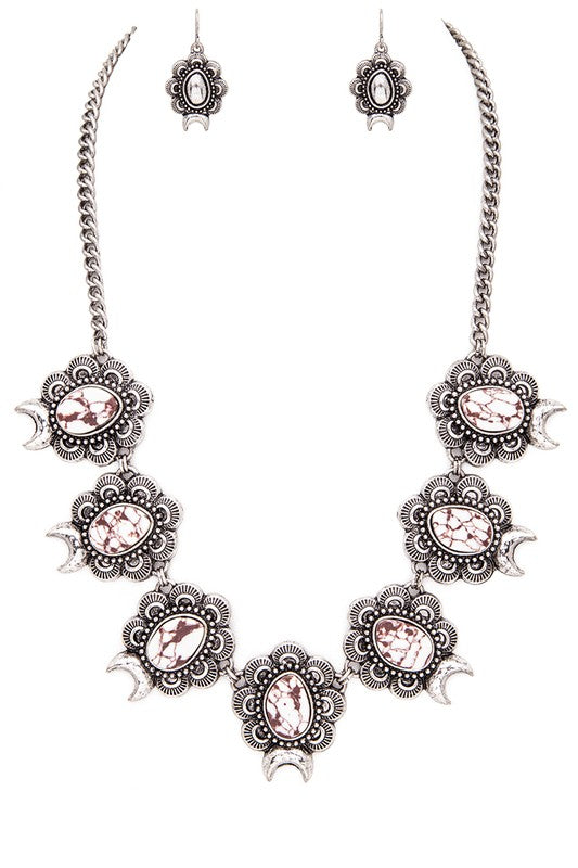Squash Blossom Statement Stone Necklace Set