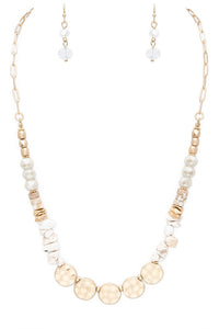 Texture Coin Disk Mix Beads Necklace Set