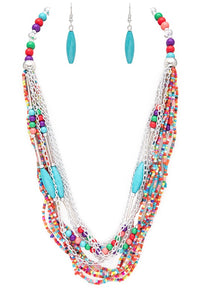 Mix Beads Layered Statement Necklace Set