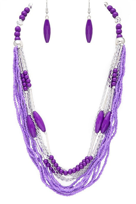 Mix Beads Layered Statement Necklace Set