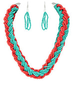 Load image into Gallery viewer, Braided Seed Beads Statement 2 Tone Necklace Set