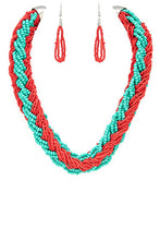 Load image into Gallery viewer, Braided Seed Beads Statement 2 Tone Necklace Set