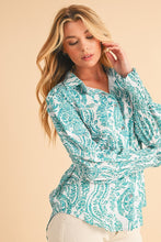 Load image into Gallery viewer, Paisley Print Smocked Cuffs Buttoned Loose Shirt
