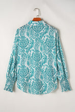 Load image into Gallery viewer, Paisley Print Smocked Cuffs Buttoned Loose Shirt