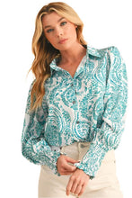 Load image into Gallery viewer, Paisley Print Smocked Cuffs Buttoned Loose Shirt