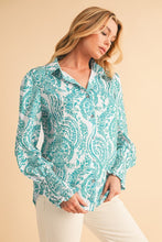 Load image into Gallery viewer, Paisley Print Smocked Cuffs Buttoned Loose Shirt