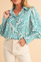 Load image into Gallery viewer, Paisley Print Smocked Cuffs Buttoned Loose Shirt