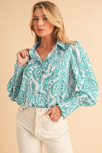 Load image into Gallery viewer, Paisley Print Smocked Cuffs Buttoned Loose Shirt