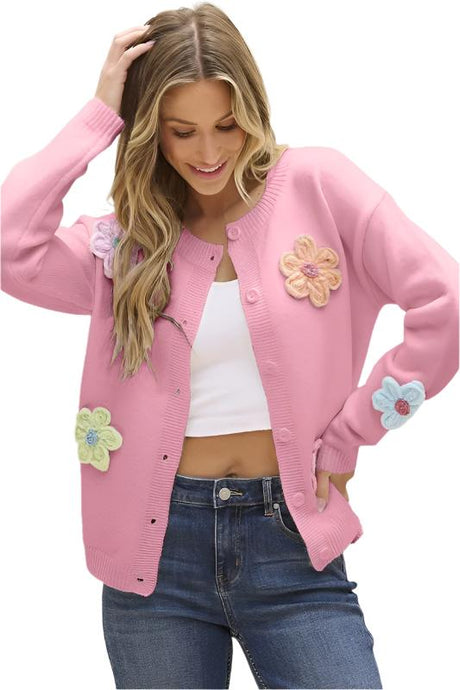 Cute Flower Pattern Button-Up Cardigan