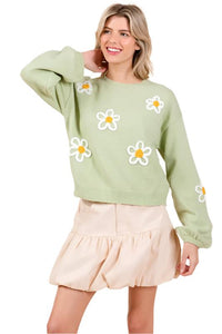Floral Embroidered Knit Sweater