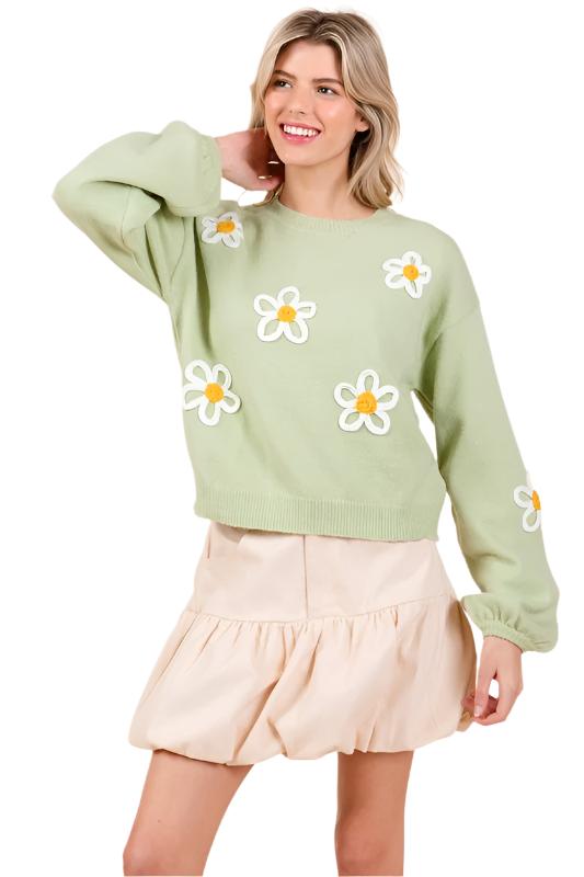 Floral Embroidered Knit Sweater
