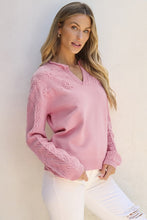 Load image into Gallery viewer, Flower Pattern Knitted Notched Neck Sweater