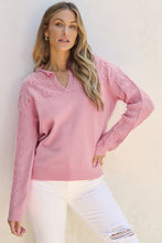 Load image into Gallery viewer, Flower Pattern Knitted Notched Neck Sweater