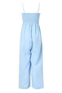 Smocked Spaghetti Strap Wide Leg Jumpsuit