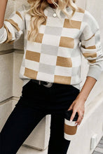 Load image into Gallery viewer, Checkered Ribbed Edge O Neck Drop Shoulder Sweater
