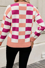 Load image into Gallery viewer, Checkered Ribbed Edge O Neck Drop Shoulder Sweater