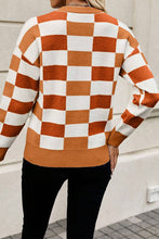 Load image into Gallery viewer, Checkered Ribbed Edge O Neck Drop Shoulder Sweater