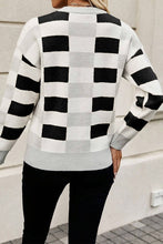 Load image into Gallery viewer, Checkered Ribbed Edge O Neck Drop Shoulder Sweater