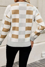 Load image into Gallery viewer, Checkered Ribbed Edge O Neck Drop Shoulder Sweater