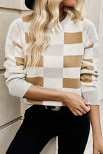 Load image into Gallery viewer, Checkered Ribbed Edge O Neck Drop Shoulder Sweater