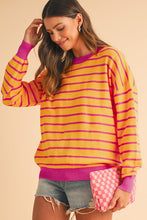 Load image into Gallery viewer, Stripe Round Neck Drop Shoulder Loose Sweater