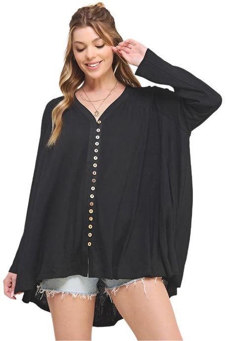 LONG SLEEVE V-NECK OVERSIZED BUTTON DOWN TUNIC