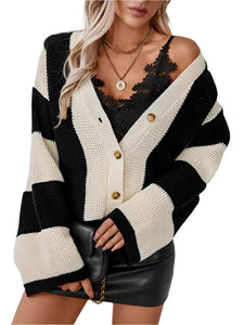 Color block striped knit cardigan