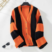 Load image into Gallery viewer, Color block striped knit cardigan