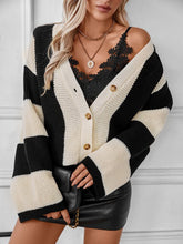 Load image into Gallery viewer, Color block striped knit cardigan