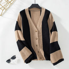 Load image into Gallery viewer, Color block striped knit cardigan