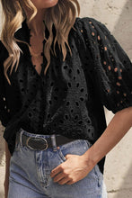Load image into Gallery viewer, Women Embroidered Hollow-out Puff Sleeve Blous