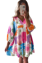 Load image into Gallery viewer, Women Floral Print Split Neck Babydoll Dress