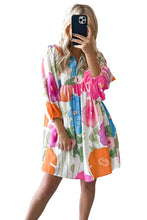 Load image into Gallery viewer, Women Floral Print Split Neck Babydoll Dress