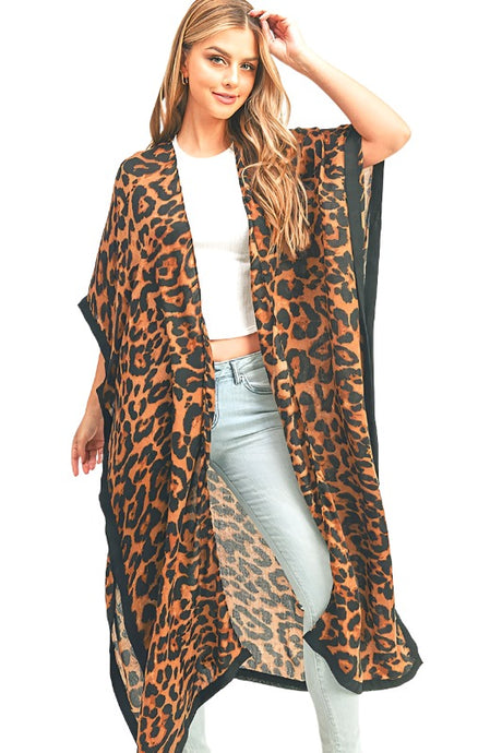 Leopard Printed Extra Long Kimono Duster Cardigan