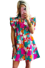 Load image into Gallery viewer, Women Tie Split Neck Flutter Sleeve Mini Dress