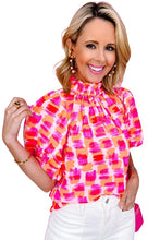 Load image into Gallery viewer, Women Print Button Back Ruffed High Neck Blouse