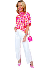 Load image into Gallery viewer, Women Print Button Back Ruffed High Neck Blouse