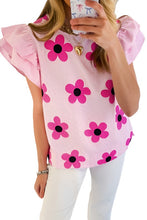 Load image into Gallery viewer, Women Floral Print Ruffled Flutter Sleeve Blouse